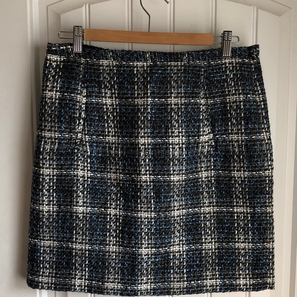 LOFT Plaid Pencil Skirt - Black, White, Blue